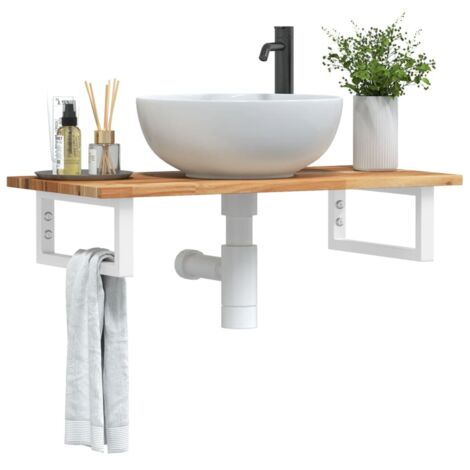 Estante de lavabo de pared acero y madera maciza de acacia