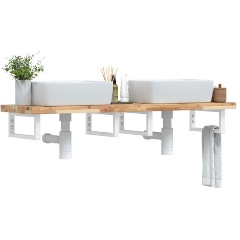 Estante de lavabo de pared acero y madera maciza de acacia