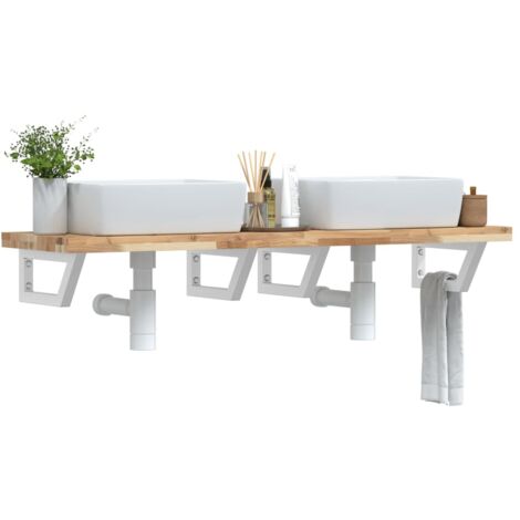 Estante de lavabo de pared acero y madera maciza de acacia