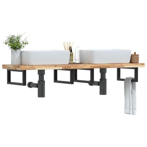 Estante de lavabo de pared acero y madera maciza de acacia