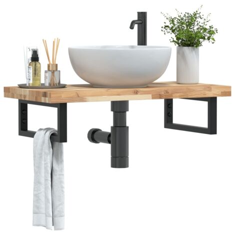 Estante de lavabo de pared acero y madera maciza de acacia
