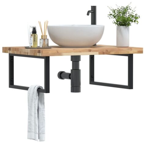 Estante de lavabo de pared acero y madera maciza de acacia