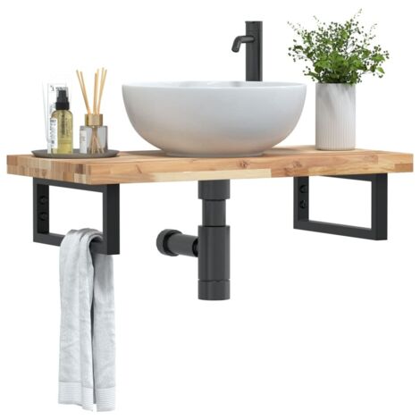 Estante de lavabo de pared acero y madera maciza de acacia