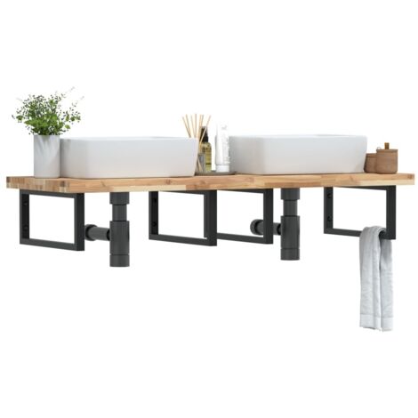 Estante de lavabo de pared acero y madera maciza de acacia
