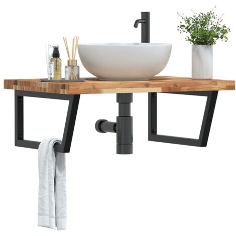 Estante de lavabo de pared acero y madera maciza de acacia