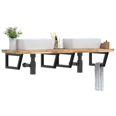 Estante de lavabo de pared acero y madera maciza de acacia