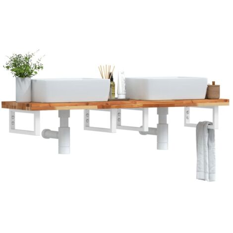 Estante de lavabo de pared acero y madera maciza de acacia