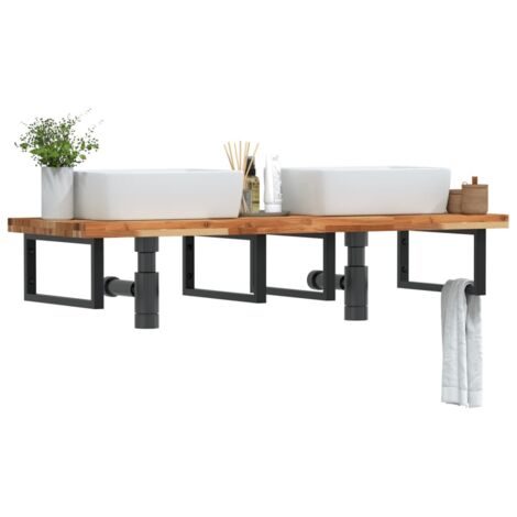 Estante de lavabo de pared acero y madera maciza de acacia