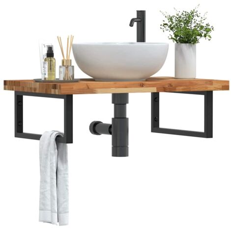 Estante de lavabo de pared acero y madera maciza de acacia