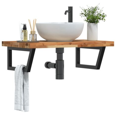 Estante de lavabo de pared acero y madera maciza de acacia
