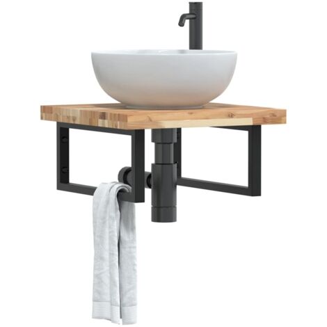 Estante de lavabo de pared acero y madera maciza de acacia