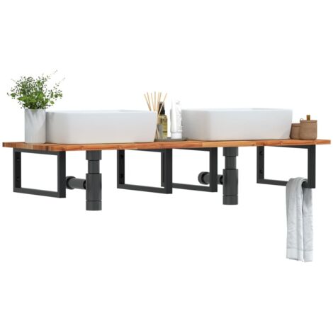 Estante de lavabo de pared acero y madera maciza de acacia
