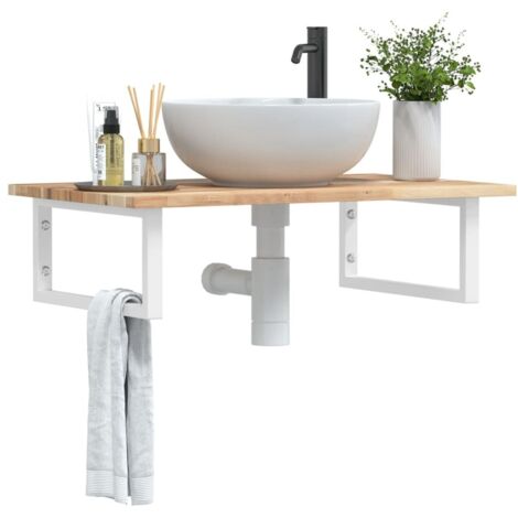 Estante de lavabo de pared acero y madera maciza de acacia