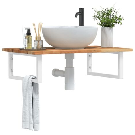 Estante de lavabo de pared acero y madera maciza de acacia