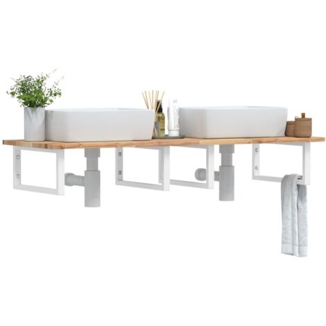 Estante de lavabo de pared acero y madera maciza de acacia