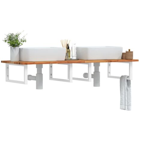 Estante de lavabo de pared acero y madera maciza de acacia