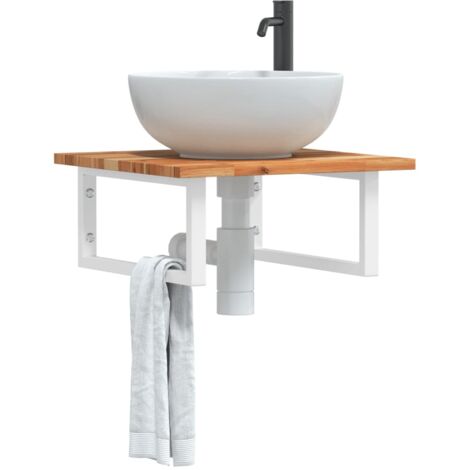 Estante de lavabo de pared acero y madera maciza de acacia