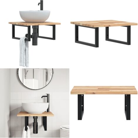 Estante de lavabo de pared acero y madera maciza de acacia - Estante de lavabo - Estante de pared