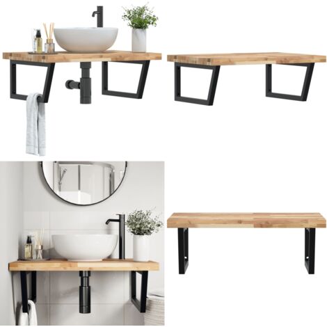 Estante de lavabo de pared acero y madera maciza de acacia - Estante de pared - Estante de lavabo