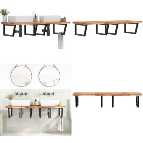 Estante de lavabo de pared acero y madera maciza de acacia - Estante de pared - Estante de lavabo