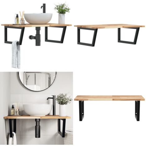 Estante de lavabo de pared acero y madera maciza de acacia - Estante de pared - Estante de lavabo