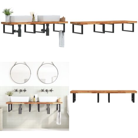 Estante de lavabo de pared acero y madera maciza de acacia - Estante de pared - Estante de lavabo