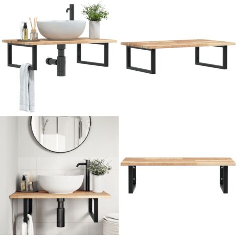 Estante de lavabo de pared acero y madera maciza de acacia - Estantería de baño - Estantería de pared