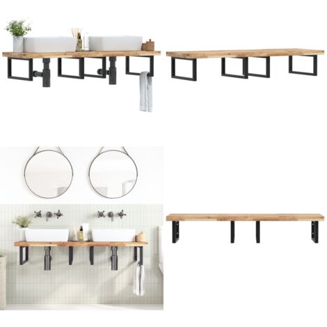 Estante de lavabo de pared acero y madera maciza de acacia - Estantería de baño - Estantería de pared