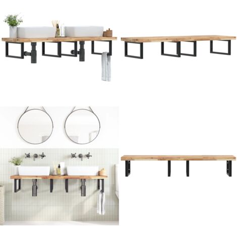 Estante de lavabo de pared acero y madera maciza de acacia - Estantería de baño - Estantería de pared