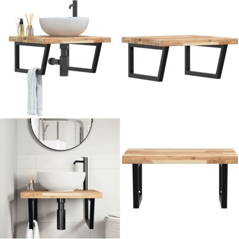 Estante de lavabo de pared acero y madera maciza de acacia - Estantería de pared - Estantería de acero