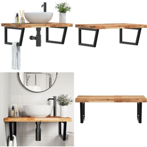 Estante de lavabo de pared acero y madera maciza de acacia - Estantería de pared - Estantería de acero
