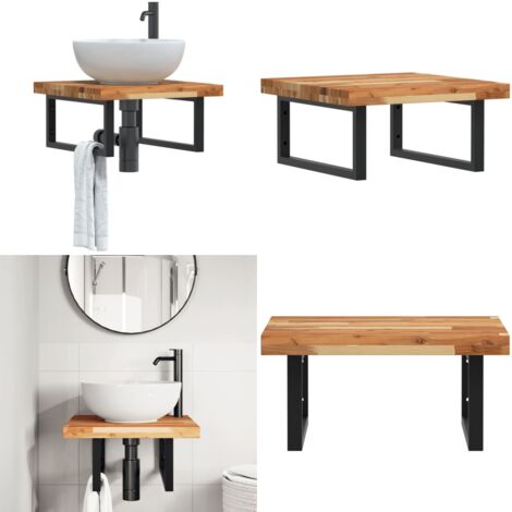 Estante de lavabo de pared acero y madera maciza de acacia - Estantería de pared - Estantería de acero