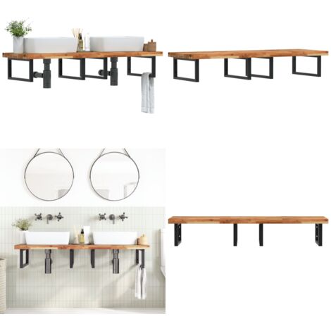 Estante de lavabo de pared acero y madera maciza de acacia - Estantería de pared - Estantería de acero