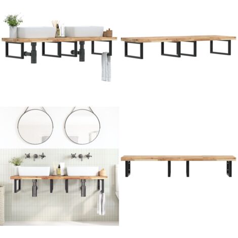 Estante de lavabo de pared acero y madera maciza de acacia - Estantería de pared - Estantería de acero