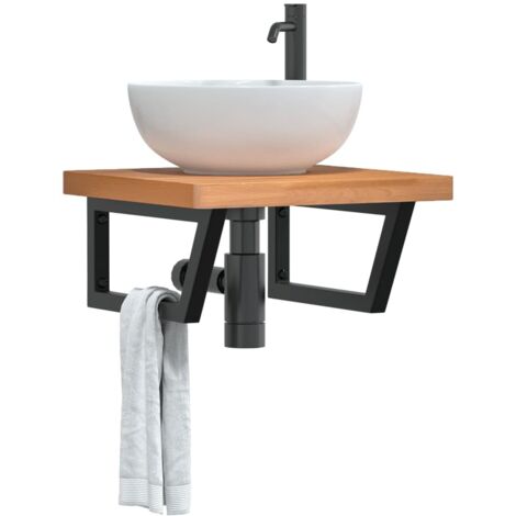 Estante de lavabo de pared de acero y madera maciza de haya
