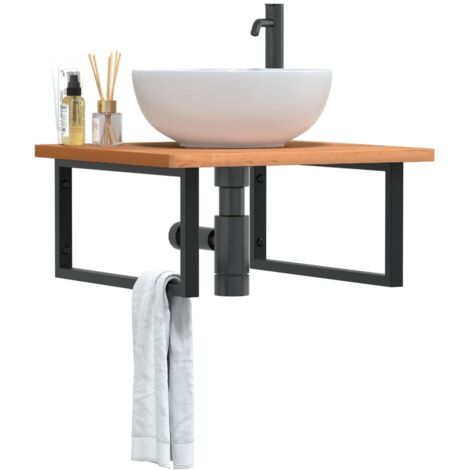 Estante de lavabo de pared de acero y madera maciza de haya