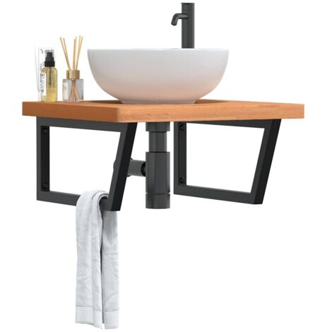 Estante de lavabo de pared de acero y madera maciza de haya