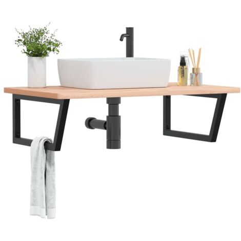 Estante de lavabo de pared de acero y madera maciza de haya