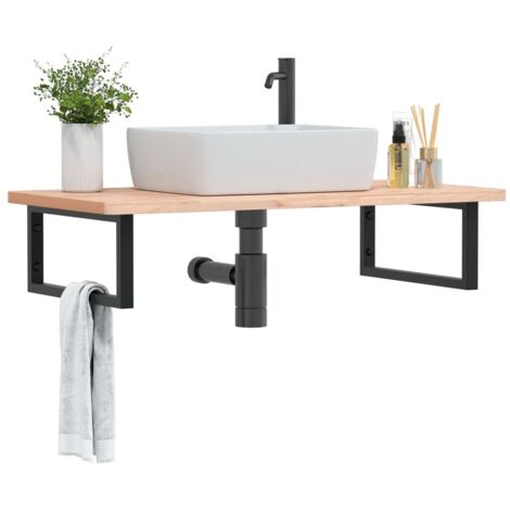 Estante de lavabo de pared de acero y madera maciza de haya