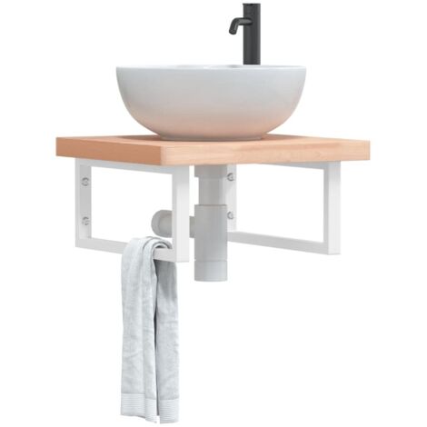 Estante de lavabo de pared de acero y madera maciza de haya