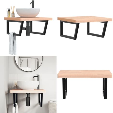 Estante de lavabo de pared de acero y madera maciza de haya - Estante de pared - Estante de lavabo