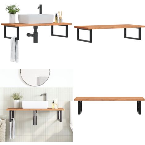 Estante de lavabo de pared de acero y madera maciza de haya - Estante de pared - Estante de lavabo