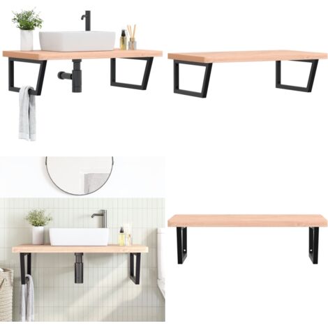 Estante de lavabo de pared de acero y madera maciza de haya - Estante de pared - Estante de lavabo
