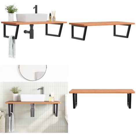 Estante de lavabo de pared de acero y madera maciza de haya - Estantería de baño - Estantería de pared