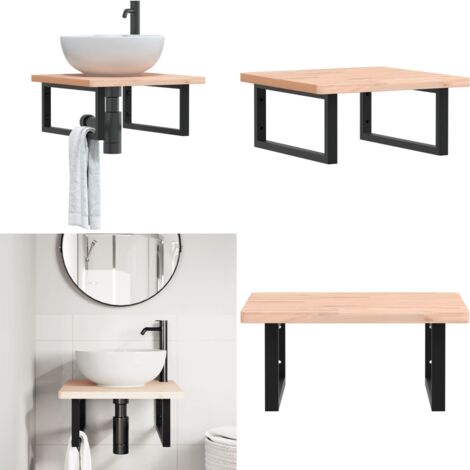 Estante de lavabo de pared de acero y madera maciza de haya - Estantería de pared - Estantería de acero