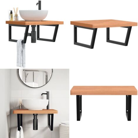 Estante de lavabo de pared de acero y madera maciza de haya - Estantería de pared - Estantería de lavabo