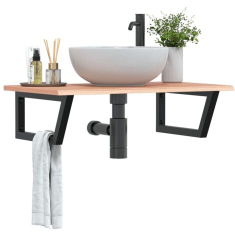 Estante de lavabo de pared de acero y madera maciza de roble