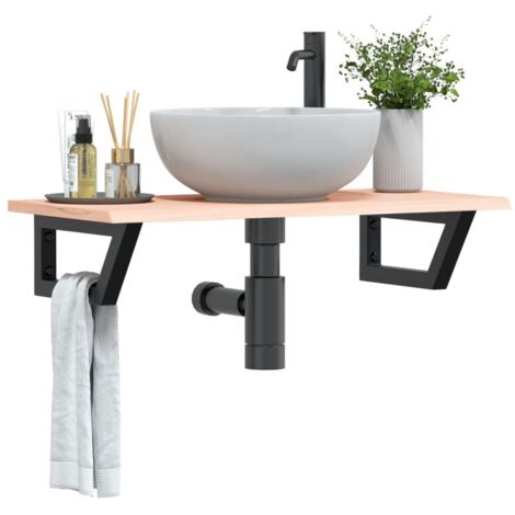 Estante de lavabo de pared de acero y madera maciza de roble