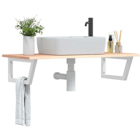 Estante de lavabo de pared de acero y madera maciza de roble