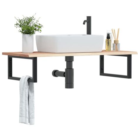 Estante de lavabo de pared de acero y madera maciza de roble
